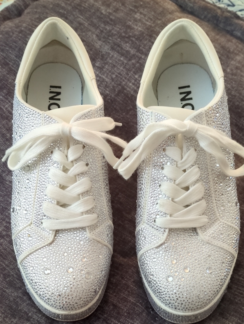 INC International Concepts White Crystal Embellished Lace-Up Sneakers